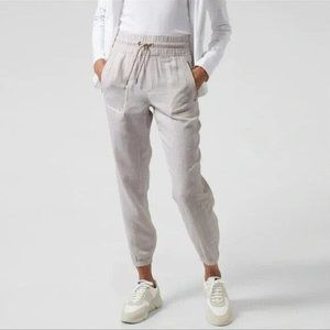 Athleta Petite Cabo Linen Jogger Pants in Micro Cheetah Abalone Gray Size 4P